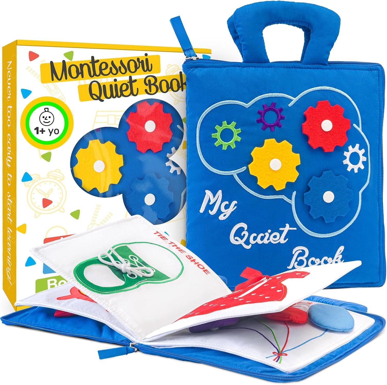 Quiet Book Montessori Toys for 1 2 3 Year Old, Busy Book for Toddlers 1-3 Travel Toy with Preschool Learning Activities, Educational Toy with 9 Sensory Toddler Activities for Boys & Girls